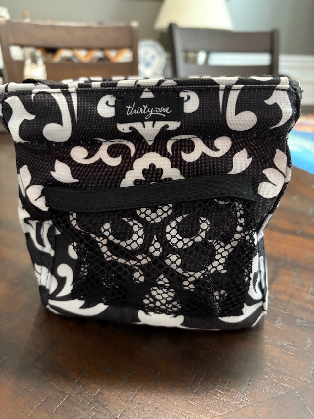 thirty-one Black and White Damask Lace Front Organizer Pouch